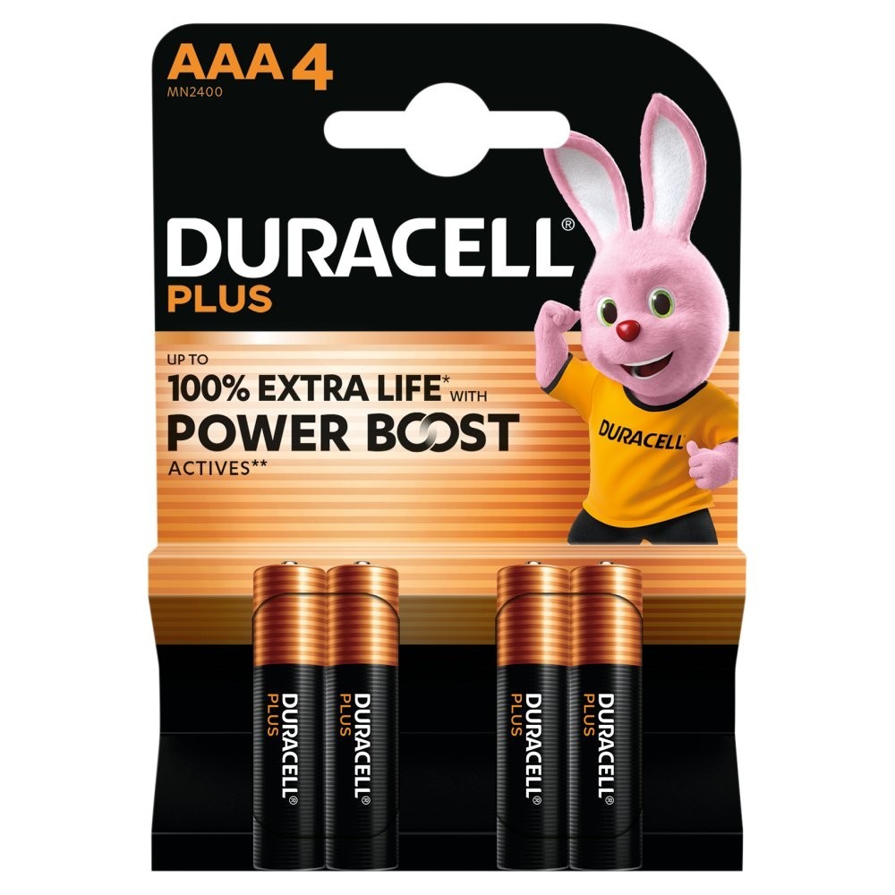 4 Pack Duracell Plus AAA Batteries 1.5V Power Boost Alkaline Bulk