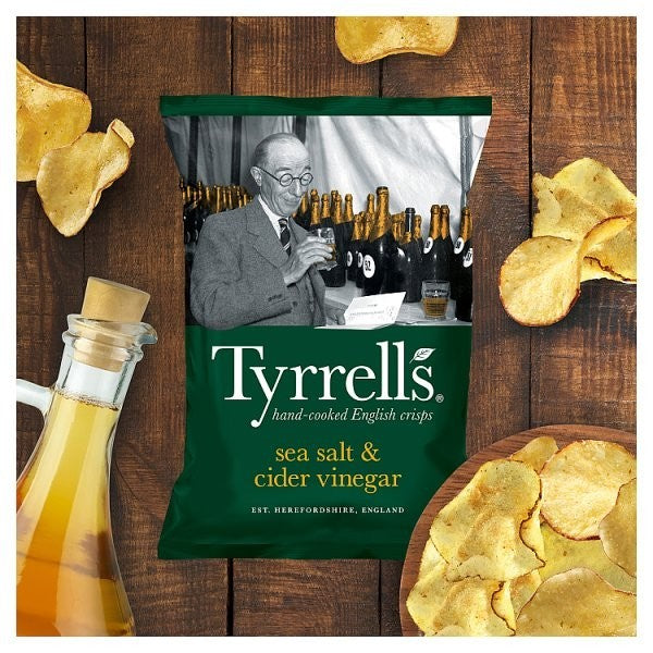 8x 150g Tyrrells Sea Salt & Cider Vinegar Sharing Crisps