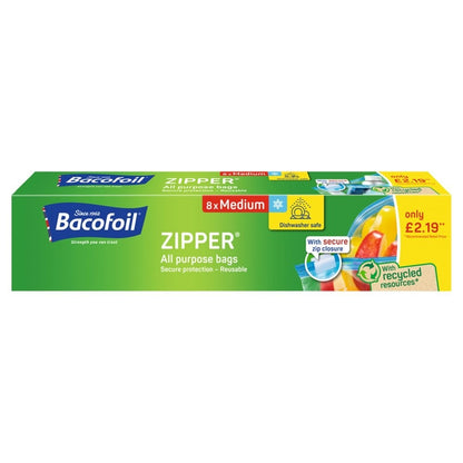 12 Pack of Single Bacofoil Medium Zipper Bags All Purpose Food Bags 1L