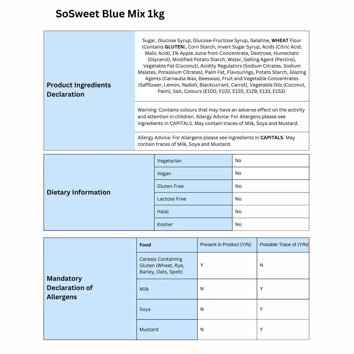 1kg SoSweet Blue Sweet Mix | Vibrant Fruity Assortment with Jelly Filled