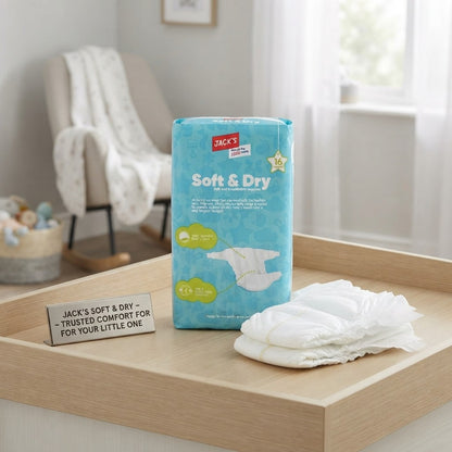 3x Jacks Soft & Dry Size 4 Nappies 16 Pack Case of 3 Multi Pack Baby Care