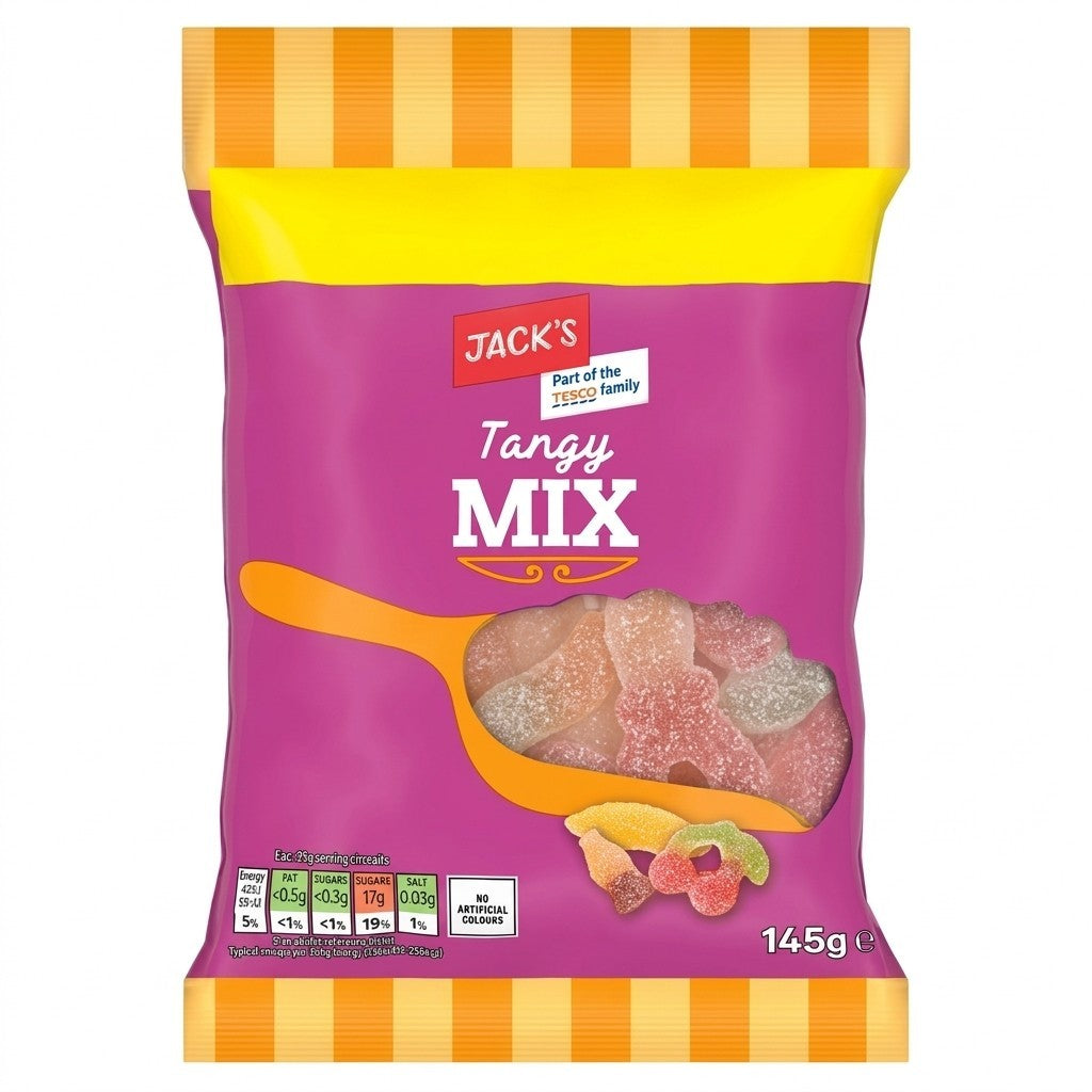 10x 145g Jack's Tangy Mix Fizzy Sour Gummy Sweets Party Bag