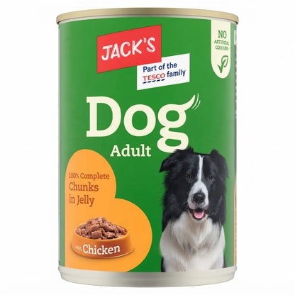 415g x 12 Jack's Adult Dog Food Chicken Chunks in Jelly Cans