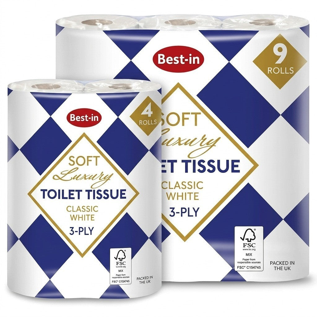 3 Ply 40 / 45 Pack Bestin Luxury Toilet Tissue White Bulk Quilted Loo Roll Paper