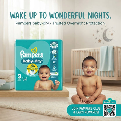 4x 30s Pampers Baby-Dry Nappies Size 3 12h Ultra Protection