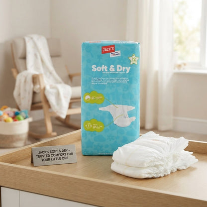 3x Jacks Soft & Dry Size 6 Nappies 12 Pack Case of 3 Multi Pack Baby Care