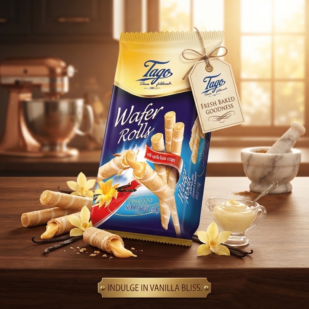150g x 30 Tago Wafer Rolls Bulk Buy Coconut, Vanilla, Nut & Cocoa Cream Flavours