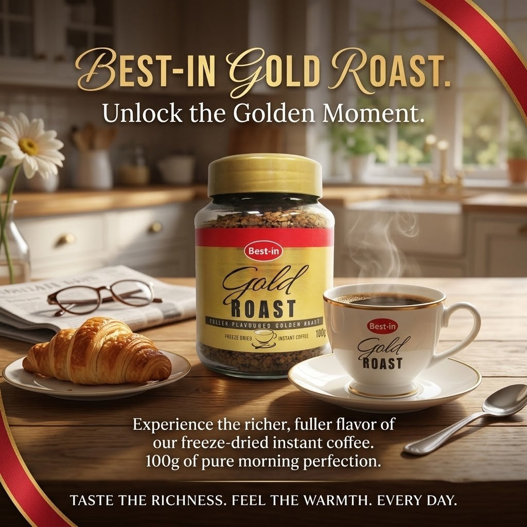 6 x 100g Best-In Gold Roast Freeze Dried Instant Coffee Pack of 6 Jars
