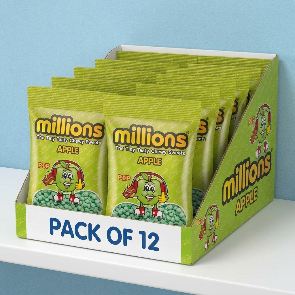 Millions Sweets Hanging Bag Apple Bubblegum Strawberry Pack of 12 x 110g