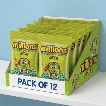 Millions Sweets Hanging Bag Apple Bubblegum Strawberry Pack of 12 x 110g