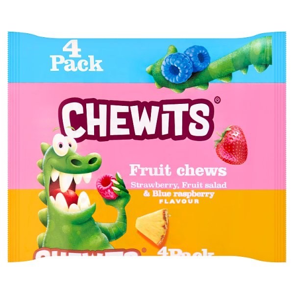 13 x 4pk Chewits Fruit Chews  - Strawberry Fruit Salad Blue Raspberry Sweets