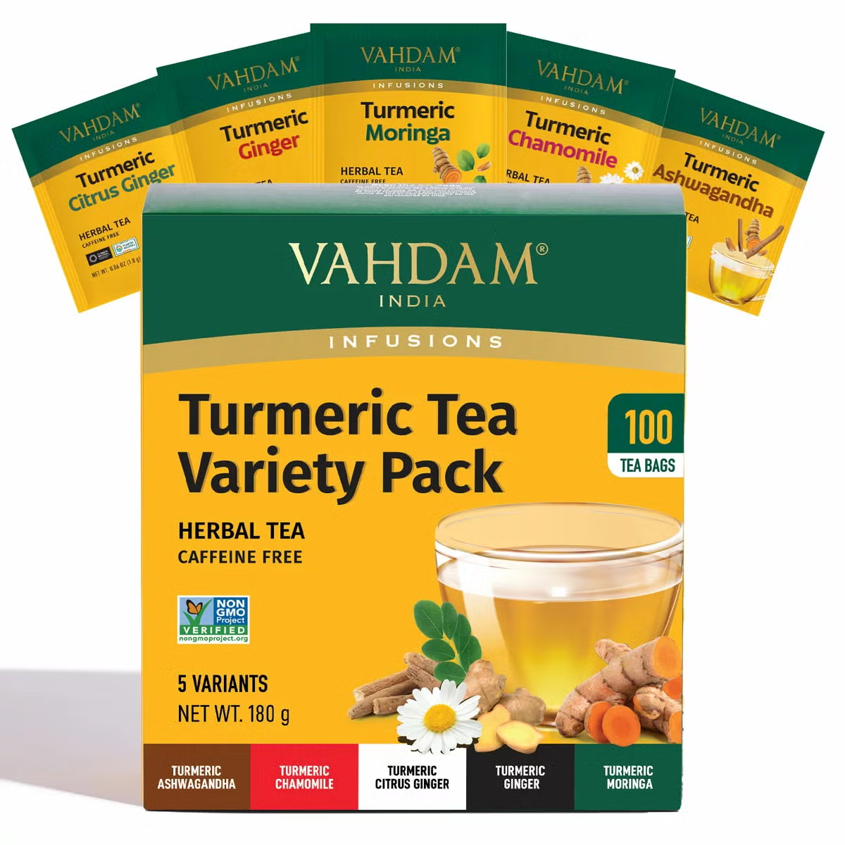 100x 180g Tea Bags Vahdam Turmeric Tea Pack Herbal Wellness Healthy Herbal Tea