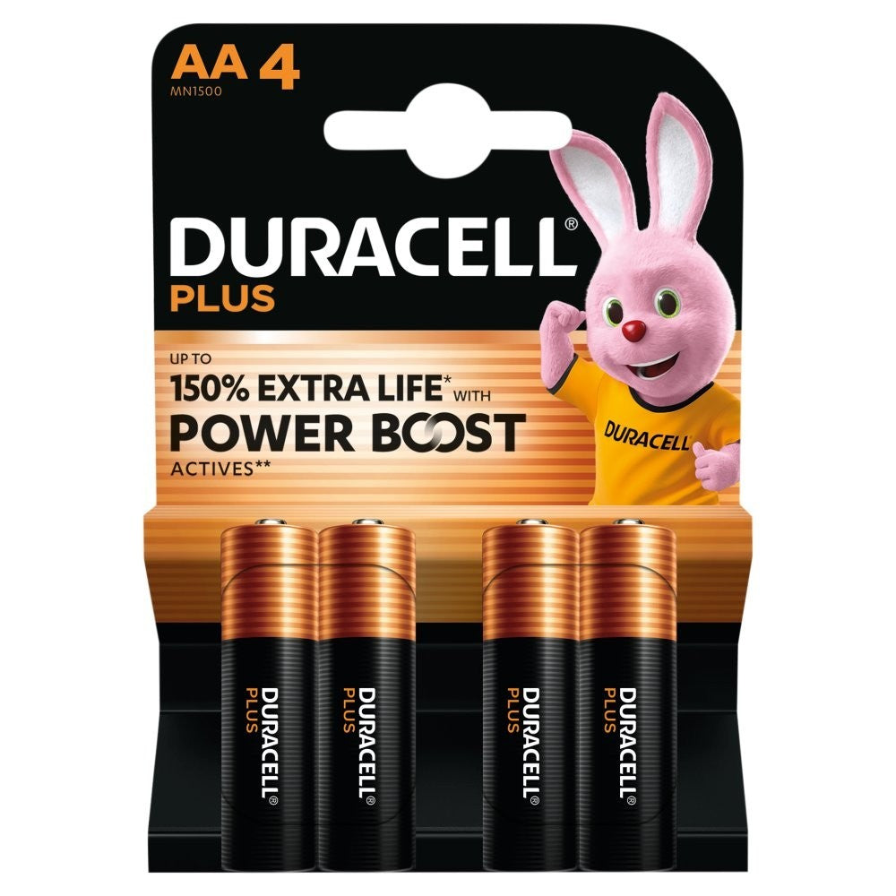 4 Pack Duracell Plus AA Batteries 1.5V Power Boost Alkaline  Bulk