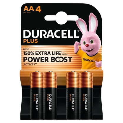 4 Pack Duracell Plus AA Batteries 1.5V Power Boost Alkaline  Bulk