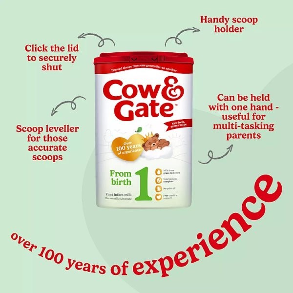 800g Cow & Gate 1 First Infant Baby Milk Formula Powder From Birth - 1 or 6 Pack