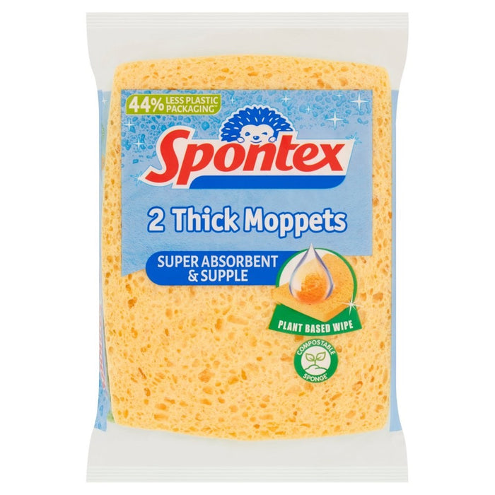 2pk × 6 Spontex 2 Thick Sponge Moppets - 16 x 12cm
