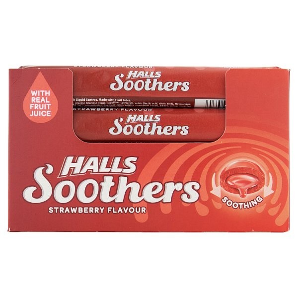 Halls Soothers Strawberry Lozenges Roll 45g Sweets Bulk Pack - 20  / 120 Rolls