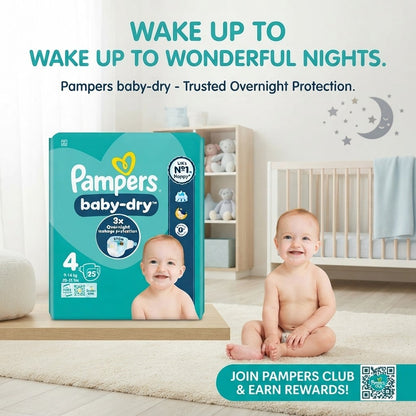 4x 25s Pampers Baby-Dry Nappies Size 4 3x Overnight Protection