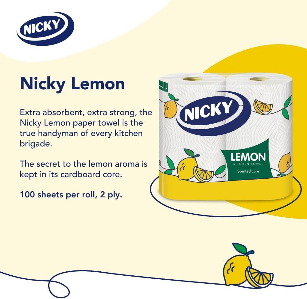 Nicky Super Lemon Kitchen Towel Scented 2 Ply Paper Roll White 12 or 16 Pack