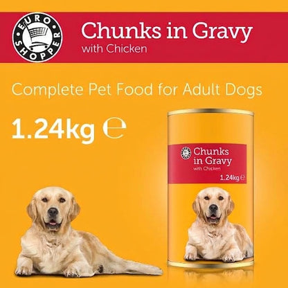 1.24kg x 6 Pack Euro Shopper Chunks in Gravy with Chicken Adult Dog Wet Food Can