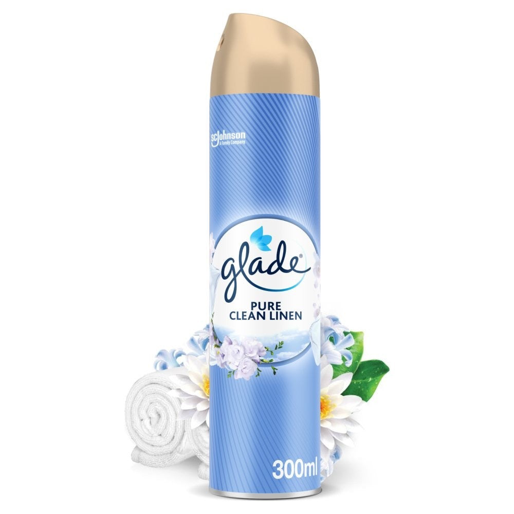 12 x 300ml Glade Aerosol Air Freshener Pure Clean Linen Bulk Pack Spray Value