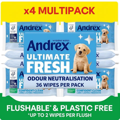 36s Andrex Ultimate Fresh Moist Toilet Tissue Wipes Odour Control Flushable Bulk