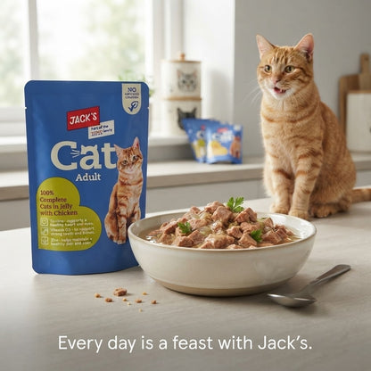 24 x 100g Jack's Cat Adult Wet Food Pouches Variety Pack-Lamb,Chicken&White fish