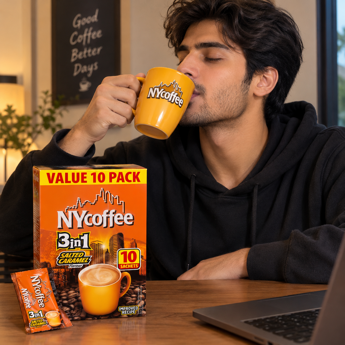 NYCoffee 3 in 1 Instant Coffee Sticks Mix Box Salted Caramel & Vanilla Flavours