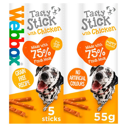 Webbox Tasty Sticks Dog Treats 55g x 18 | Chicken & Beef | High Meat