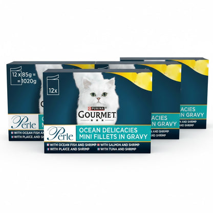 GOURMET Perle Mini Fillets in Gravy Multipack – Premium Wet Cat Food (4 x 12 x 85g)