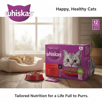 Whiskas 1+ Adult Wet Cat Food Pouches – 4 x 12 x 85g Multi-Pack