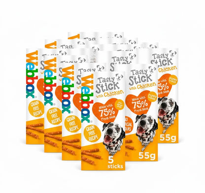 Webbox Tasty Sticks Dog Treats 55g x 18 | Chicken & Beef | High Meat