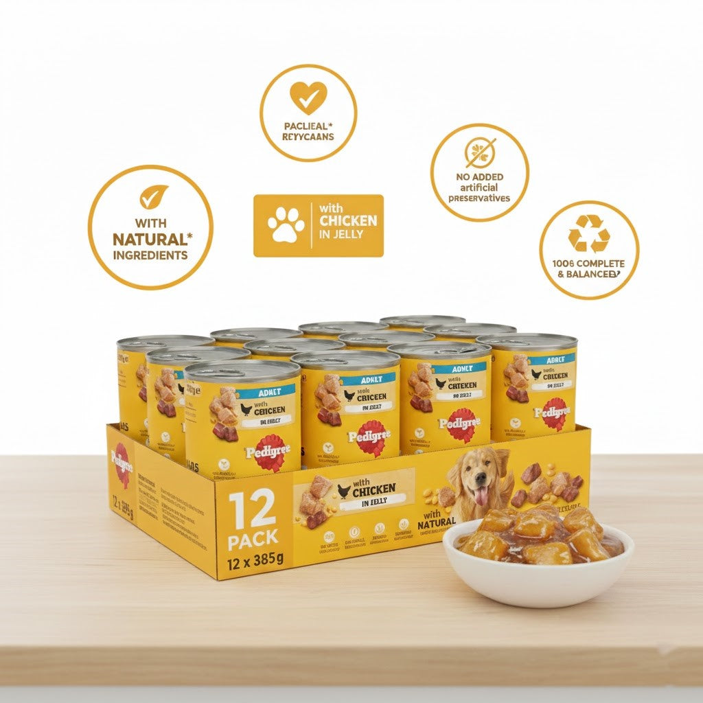 PEDIGREE Adult Wet Dog Food Cans 400g/385g x 12 | Chicken, Beef & Liver