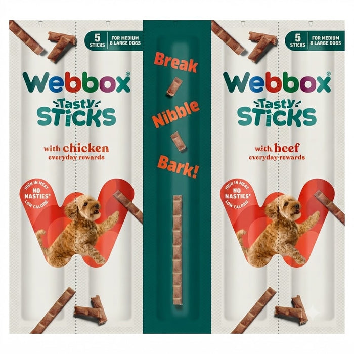 Webbox Tasty Sticks Dog Treats | Chicken & Beef Variants | 18 x 55g Pack