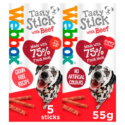 Webbox Tasty Sticks Dog Treats 55g x 18 | Chicken & Beef | High Meat