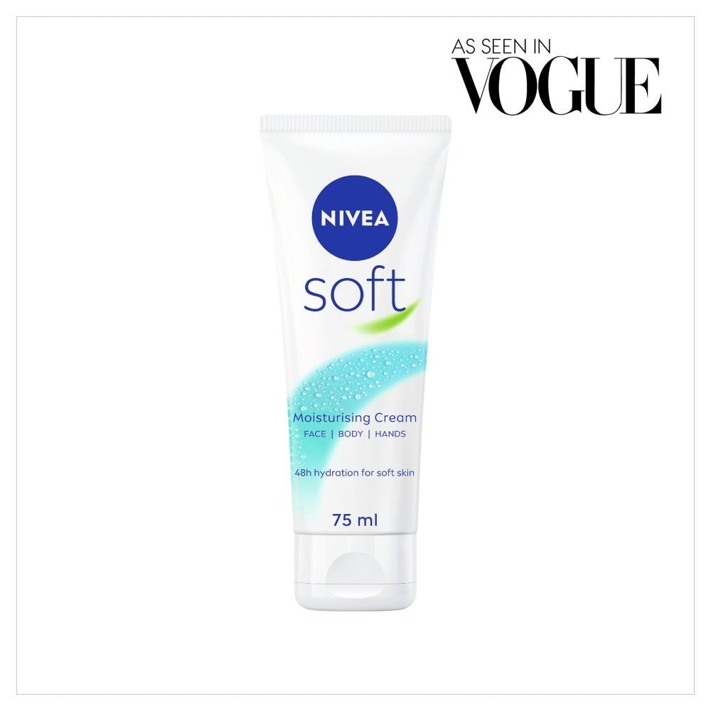 6 Pack NIVEA Soft Moisturiser Face Body & Hands 75ML x6 - Bulk Value Pack
