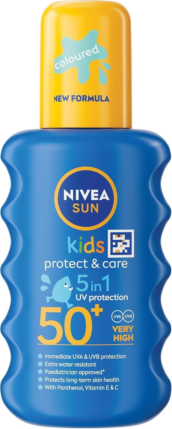 6 Pack NIVEA SUN Kids Protect & Care Coloured Spray SPF 50+ 200ml x6 Value Pack