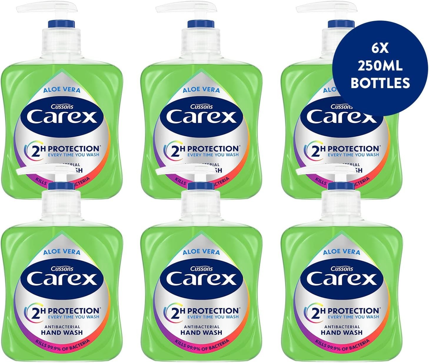 6x Carex Antibacterial Hand Wash 250ml Bulk Pack of 6 Moisture / Aloe Vera Soap