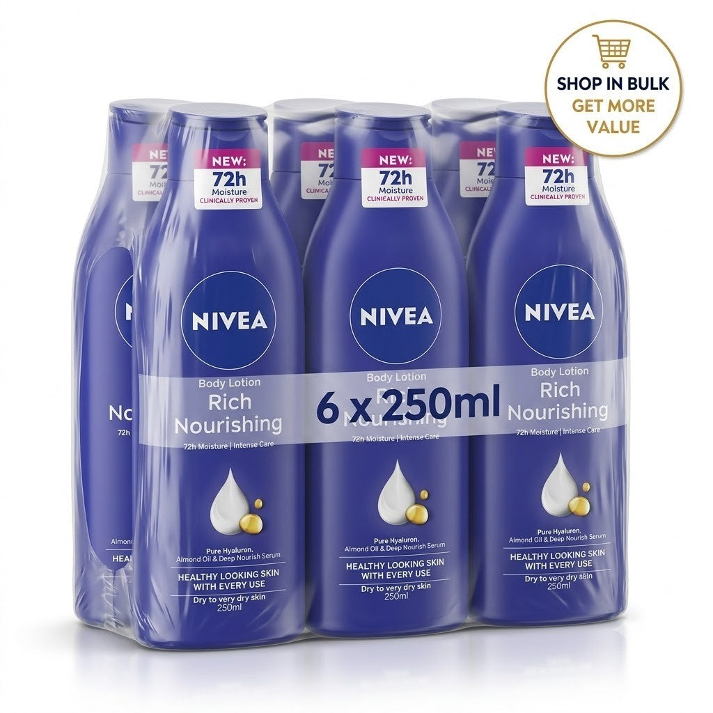 6 Pack NIVEA Rich Nourishing Body Lotion for Very Dry Skin 250ml x6 - Value Pack