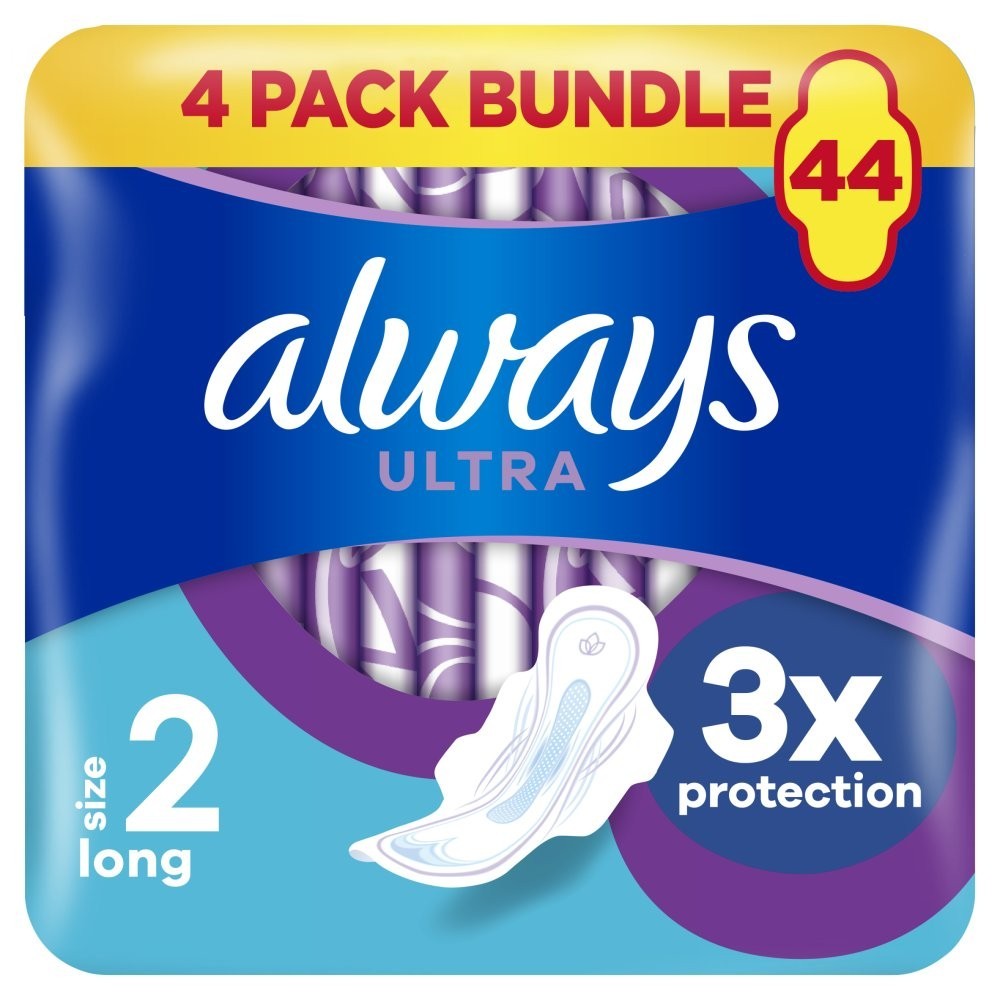 4 Pack Always Ultra Day Pads Long (S2) Wings 11s x4 - 44 Total -Bulk Bundle Pack