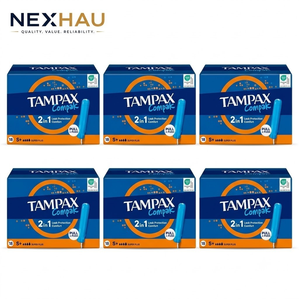 6 Pack Tampax Compak Super Plus Tampons With Applicator 18s x6 - Bulk Value Pack