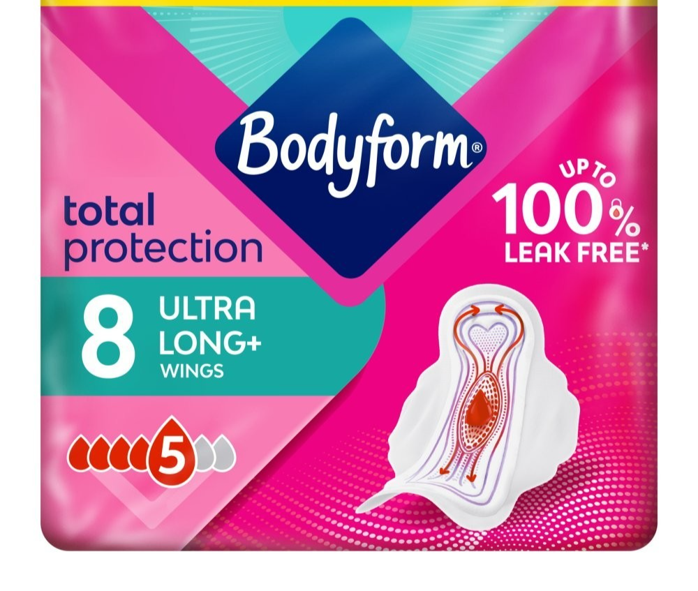 4 Pack Bodyform Total Protection Ultra Long Sanitary Towels Wings 8s x4 - Bulk