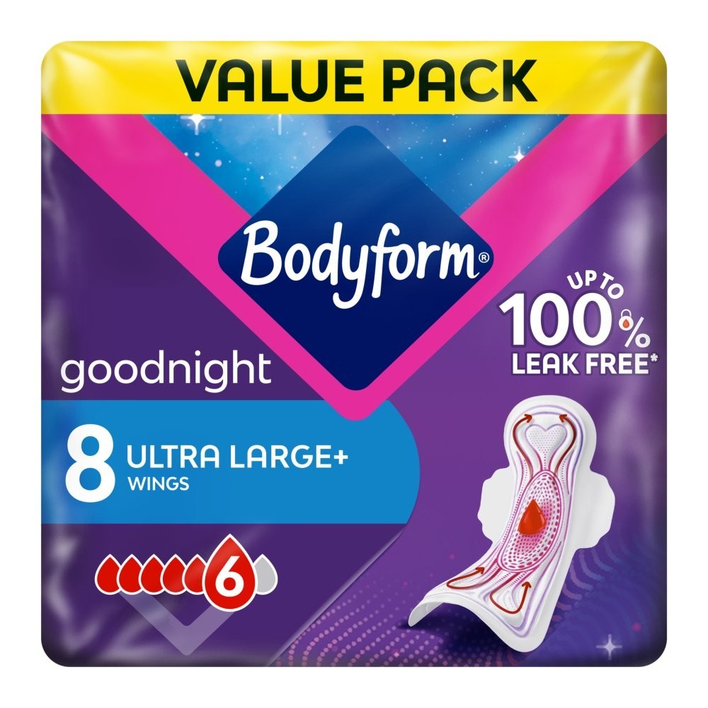 10 Pack Bodyform Total Protection Ultra Night Sanitary Towels Wings 8s x10 Bulk