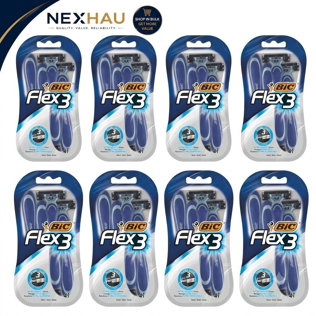 8 Pack BIC Flex 3 Men's 3 Blade Disposable Razors 4s x8 - Bulk Value Pack