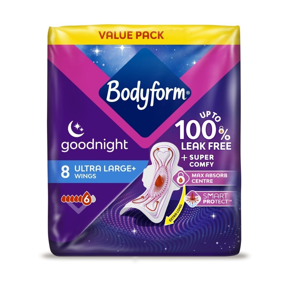 10 Pack Bodyform Total Protection Ultra Night Sanitary Towels Wings 8s x10 Bulk