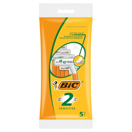 10 Pack BIC 2 Sensitive Disposable Men's Razors - 5s x10 - Value Pack Bundle
