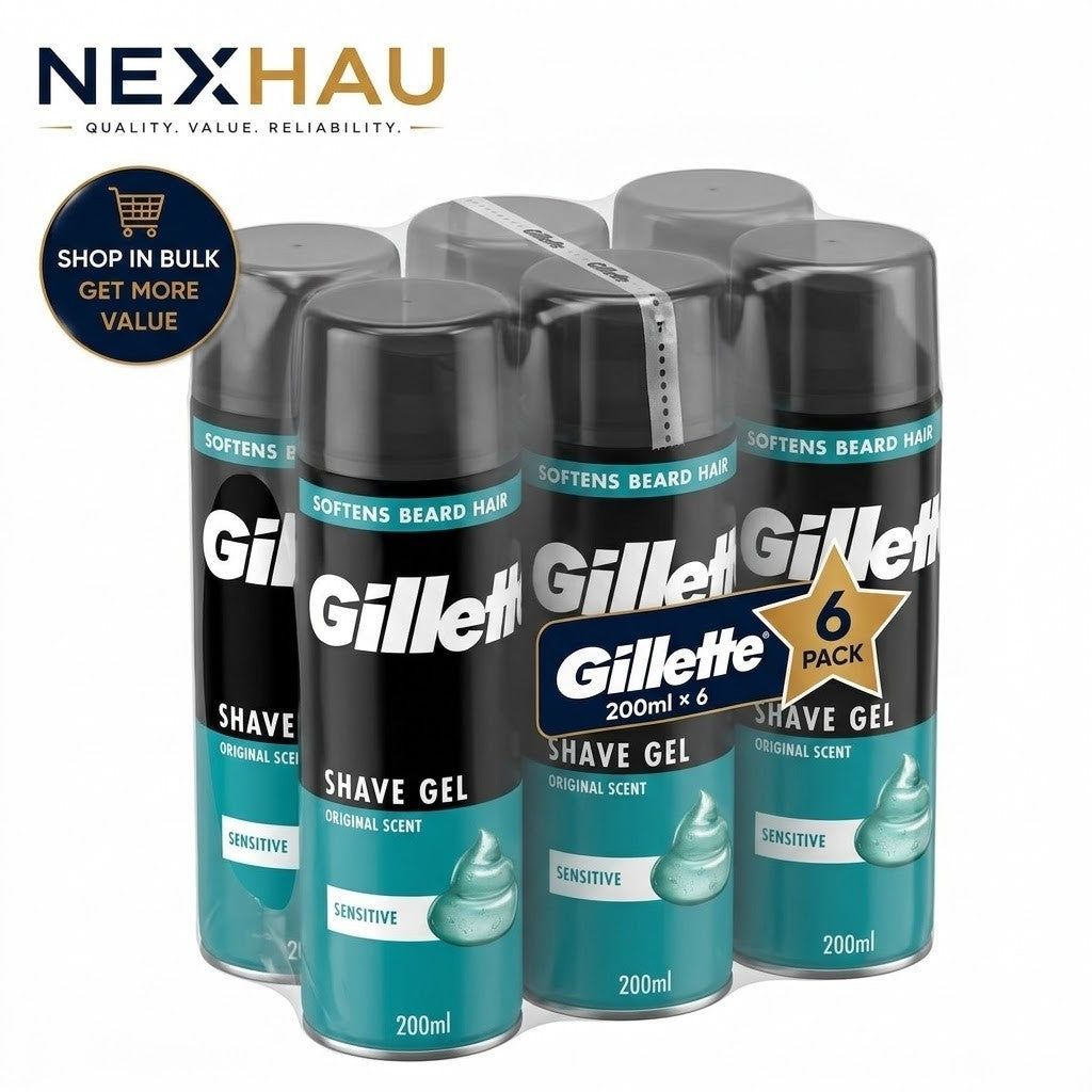 6 Pack Gillette Classic Sensitive Shave Gel 200ml x6 - Bulk Value Pack