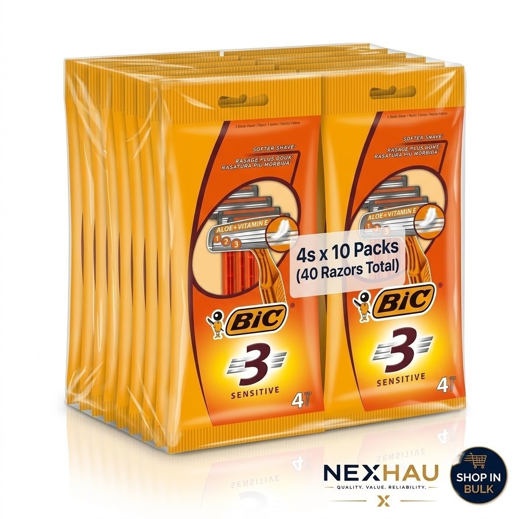 10 Pack BIC 3 Sensitive Men's Razors - 4s x10 - Value Pack Bundle