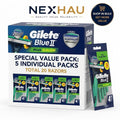 5 Pack Gillette Blue II Plus Slalom Disposable Razors 4s × 5 - Value Pack Bundle