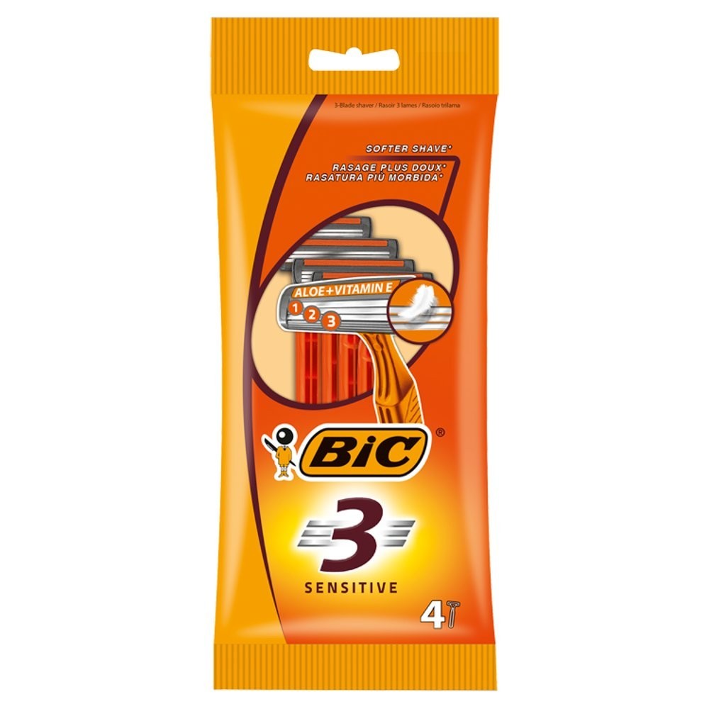10 Pack BIC 3 Sensitive Men's Razors - 4s x10 - Value Pack Bundle